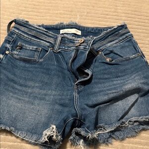 KanCan Blue Denim Frayed Hem Women's Shorts